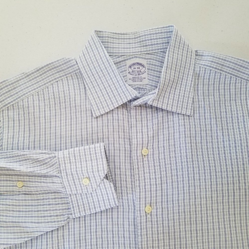 Brooks Brothers Makers Merchants Mens Blue Plaid Button Dress Shirt Size‎ 16-34